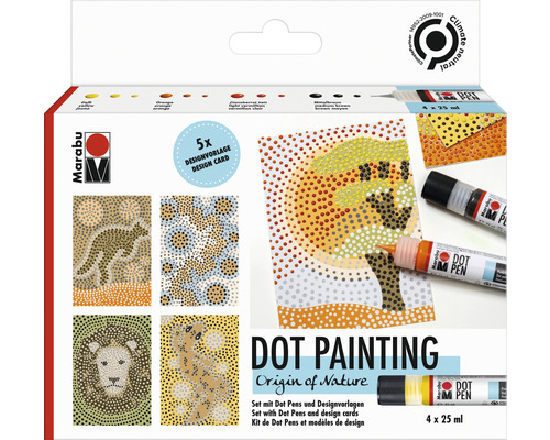 MARABU Dot painting set Origin of Nature dieren 4 kleuren 25 ml Marabu Dot Painting set met motieven en stiften