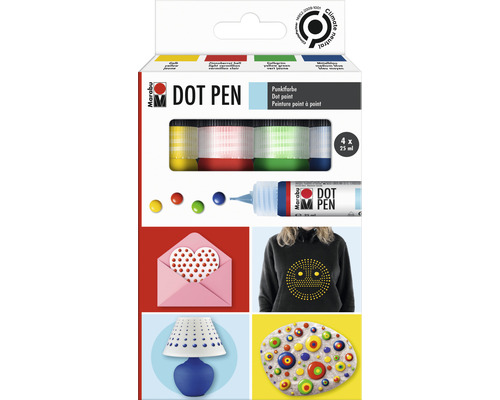 MARABU Dot painting set textiel stippenverf 4 kleuren 25 ml Marabu Dot Pen verfset met kleurvoorbeelden