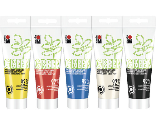MARABU Green series - Alkydverf basic set 5 x 100 ml Vijf tubes Marabu Green alkydverf in verschillende kleuren