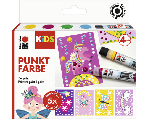 MARABU KiDS Dot painting set eenhoorn 4 x 25 ml Marabu Kids Punt Verf schilderset met ontwerpvoorbeelden