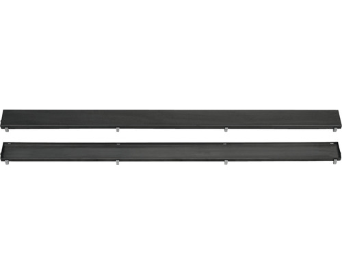 Twee zwarte douchegoten van roestvrij staal met verstelbare poten