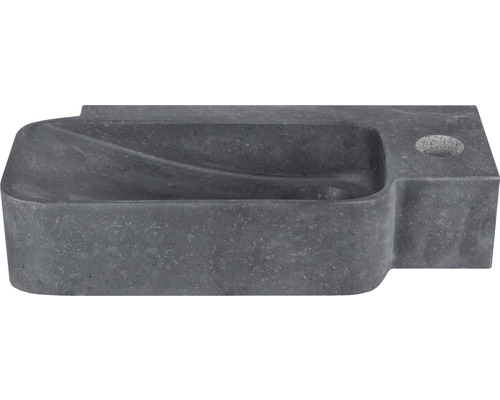 Grijze stenen opzetwastafel met opbergruimte