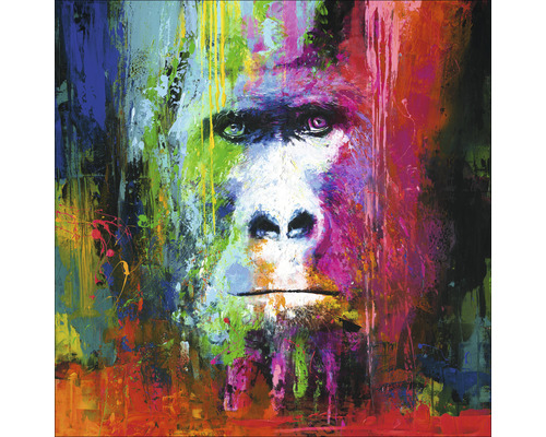 PURE LIVING Schilderij canvas handgeschilderd Colorful Gorilla 90x90 cm