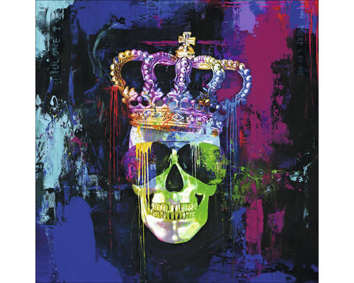 PURE LIVING Schilderij canvas handgeschilderd Colorful Skull 90x90 cm