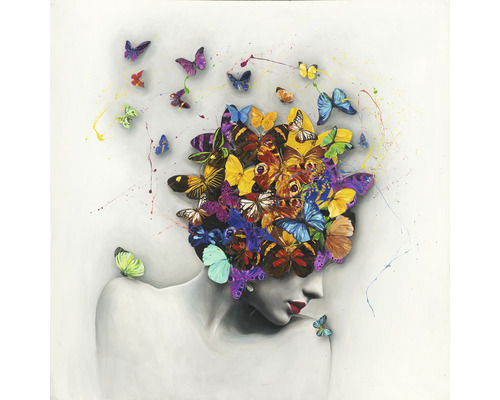 PURE LIVING Schilderij canvas handgeschilderd Butterfly Face III 90x90 cm