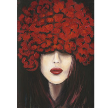 Schilderij van een vrouw met een bloemenhoofddeksel
