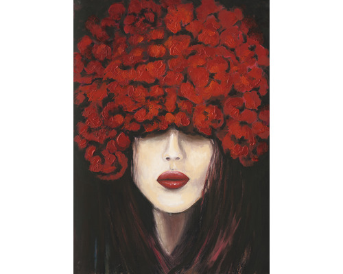Schilderij van een vrouw met een bloemenhoofddeksel