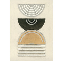 Decoratieve wandafbeelding met geometrische vormen in diverse grijstinten en goud