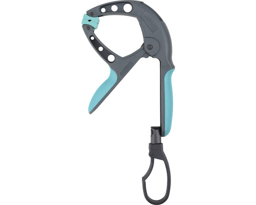 Eenhands klem met draaibare haak voor het fixeren van werkstukken.