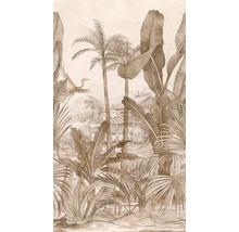 Behang met tropisch jungle motief met palmen en vogel