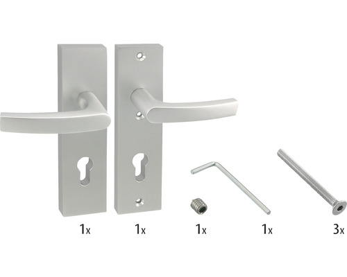 Deurklinkstel met lang schild en bevestigingsmateriaal