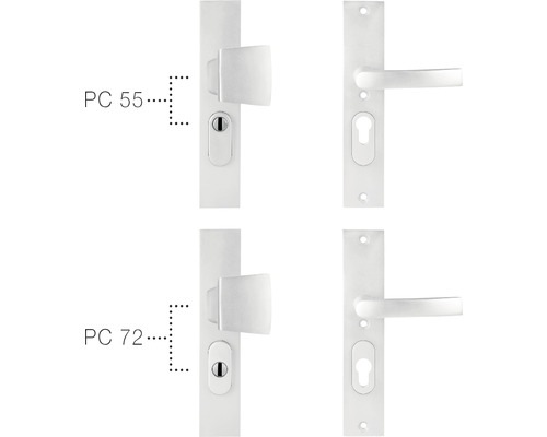 Deurbeslag met korte schilden in twee varianten