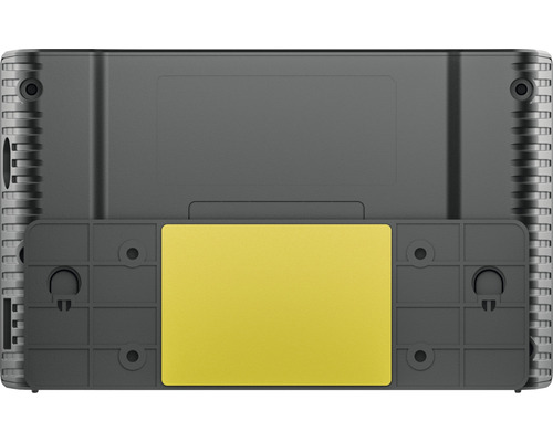 Achteraanzicht van een elektronisch apparaat met montagemogelijkheden