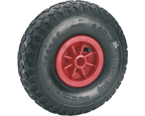 TARROX Wiel met luchtband Ø 260 mm met kunststof velg, rollager en blokprofiel Kruiwagenwiel met rode velg en de afmetingen 260x85