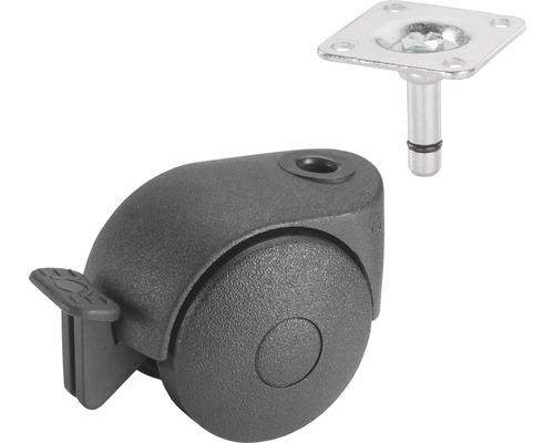 TARROX Meubelwiel dubbel PA Ø 40 mm met plaat 38x38 mm en rem TARROX Meubelwiel dubbel PA Ø 40 mm met plaat 38x38 mm en rem