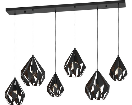 Hanglamp met zes lampen en geometrische lampenkappen voor binnenshuis