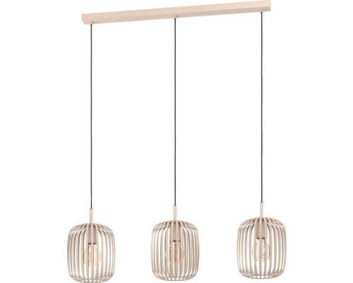 Hanglamp met drie lampenkappen van houten lamellen