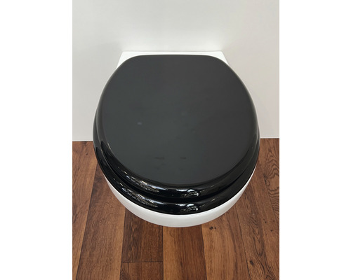 Wandcloset met diepspoeling en zwarte toiletzitting