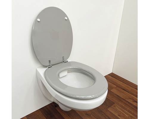 Hangtoilet met grijze toiletbril in een badkamer