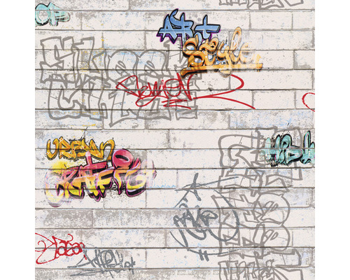 A.S. CRÉATION Papierbehang 93561-1 graffiti grijs Behang met graffitimotief op een stenen muurlook