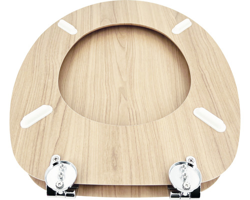 Houten toiletbril met chromen scharnieren