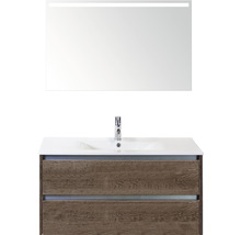 Wastafelcombinatie met spiegel en twee lades in houtlook