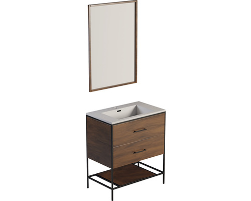 Wastafelmeubel met spiegel, twee lades en opbergplank voor de badkamer