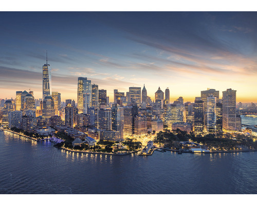 Skyline van New York met het One World Trade Center in de schemering