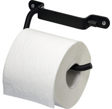 Zwarte toiletpapierhouder met rol papier