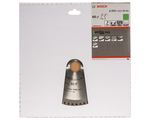 Bosch cirkelzaagblad Optiline K en G hout, 216 x 2,0 x 30 millimeter