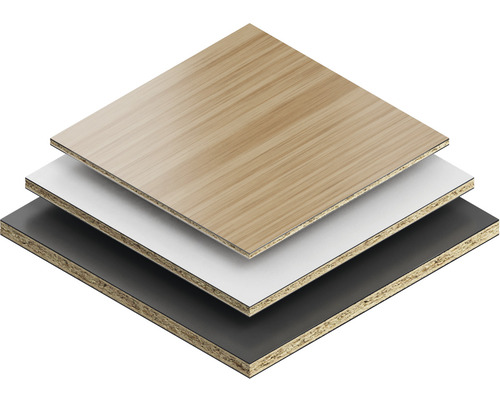 Stapel decoratieve spaanplaten met hout-, wit- en zwartdecor