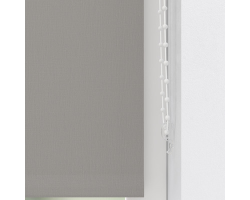 Grijs stoffen rolgordijn met bedieningsketting