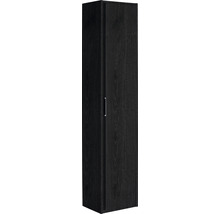 Zwarte hoge kast met een deur en een metalen handgreep