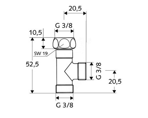 Technische tekening van een haakse kraan met afmetingen