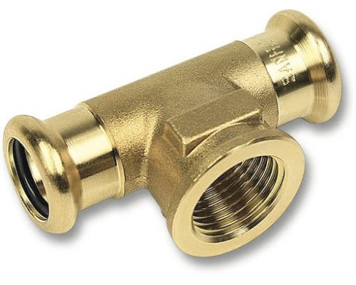 SANHA PURAPRESS T-stuk 22mm pers x 1/2" binnendraad x 22mm pers T-stuk van messing met binnendraad voor sanitaire installaties
