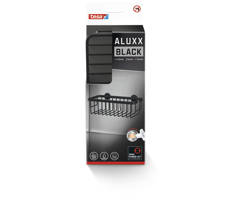 Tesa Aluxx Black douche-opbergrek voor wandmontage, zonder boren