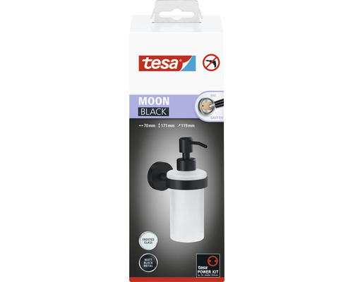 Tesa Moon Black zeepdispenser met mat zwart metaal en matglas