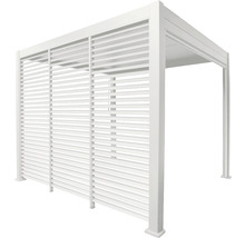 Witte aluminium pergola met lamellenwand