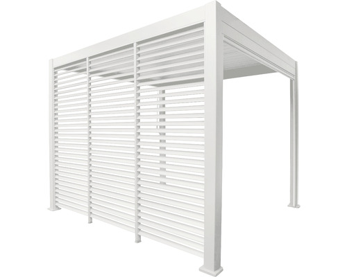 Witte aluminium pergola met lamellenwand
