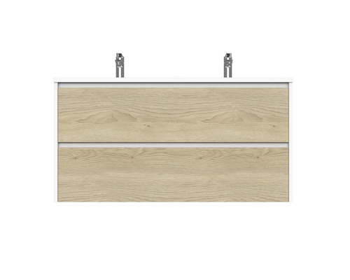 TIGER Badkamermeubelset Reverse met wastafel 120 cm natuur eiken wit mat Wastafelonderkast met twee laden en houtlook