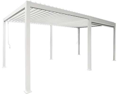 Vrijstaande witte pergola met lamellendak