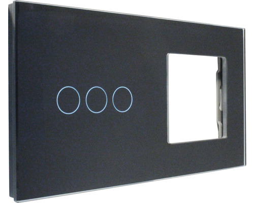 ONE TWO TOUCH Bedieningspaneel glas combinatie 1x afdekraam/1x touch triple zwart Schakelaarframe met drie aanraakschakelaars en apparaatopening