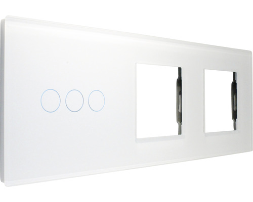ONE TWO TOUCH Bedieningspaneel glas combinatie 2x afdekraam/1x touch triple wit Schakelaarframe met aanraakfunctie en twee openingen