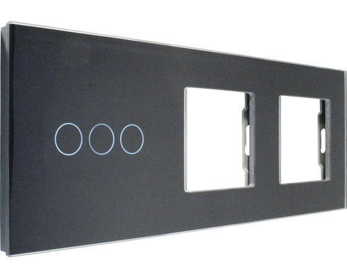 ONE TWO TOUCH Bedieningspaneel glas combinatie 2x afdekraam/1x touch triple zwart Schakelframe met drie aanraakvelden en twee uitsparingen voor inzetstukken