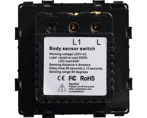 Lichaamsensorschakelaar met 220V AC werkspanning, 200W resistieve belasting en 60W LED belasting