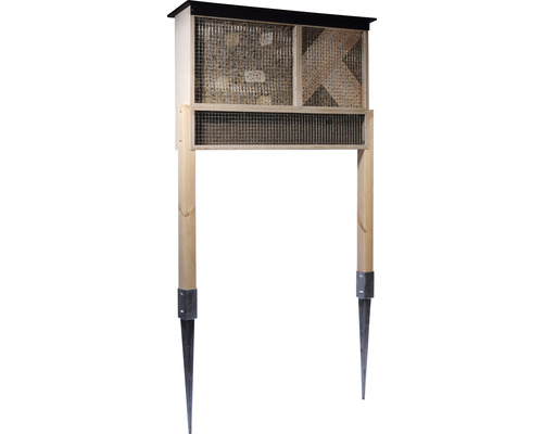 Insectenhotel met twee compartimenten en standaard voor plaatsing in de tuin