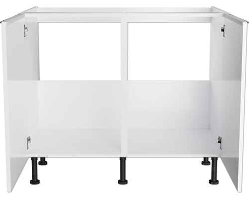 Witte onderkast met vier vakken en zwarte poten