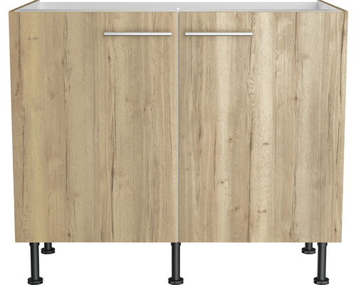 Wastafelonderkast met twee deuren en handgrepen in houtlook