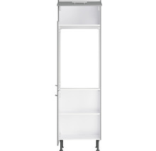 Witte keukenhoge kast met open deuren en legplanken