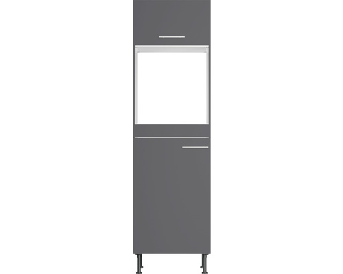 Grijze wastafelonderkast met twee deuren en grepen